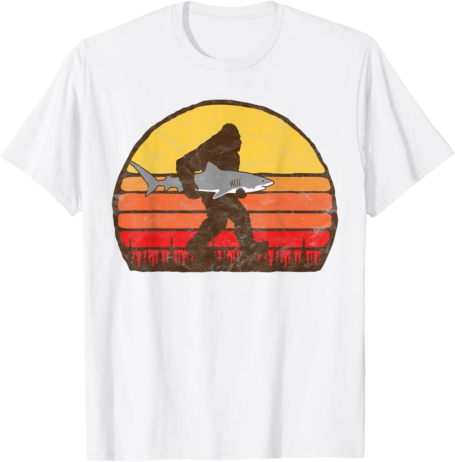 Bigfoot Silhouette & Great White Shark Funny Sasquatch Shirt T-Shirt - T-Shirt | White