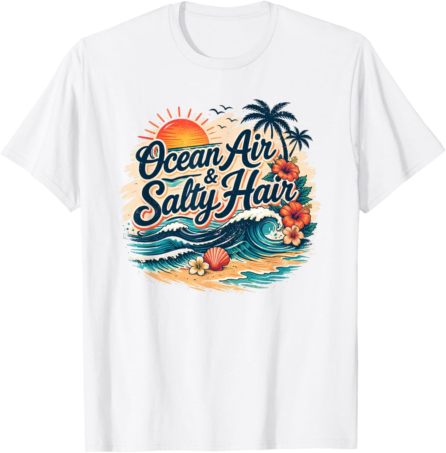 Ocean Air Salty Hair Beach Vacation Summer Tropical Waves T-Shirt - T-Shirt | White
