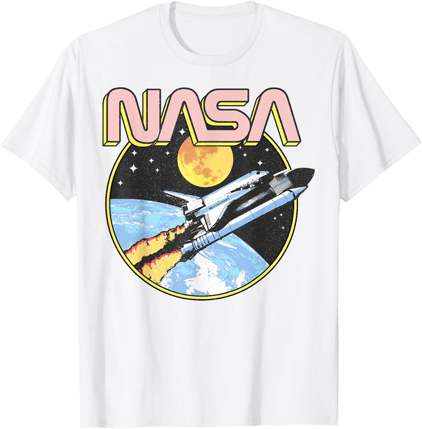 NASA Retro Shuttle Over the Earth T-Shirt - T-Shirt | White