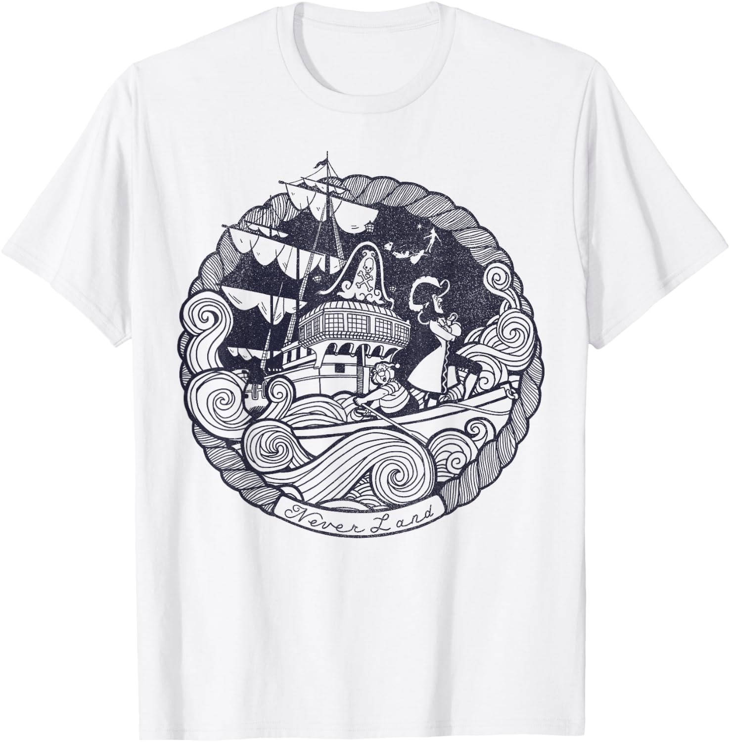 Disney Peter Pan Captain Hook Ship Stamp Graphic T-Shirt - T-Shirt | White