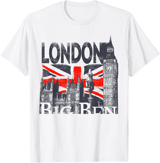 Vintage Souvenir UK London - Retro British Flag Travel Gift T-Shirt - T-Shirt | White
