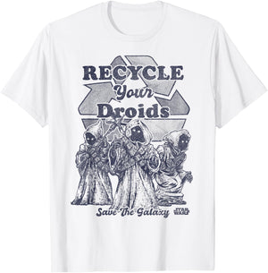 Star Wars Jawas Recycle Your Droids Save The Galaxy Portrait T-Shirt - T-Shirt | White