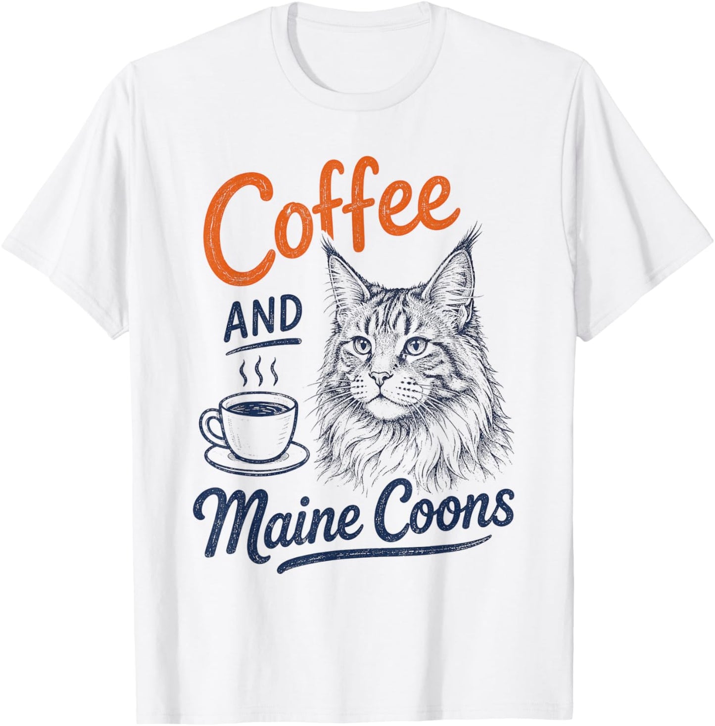 Coffee and Maine Coons Cat Lover Gift Retro T-Shirt - T-Shirt | White
