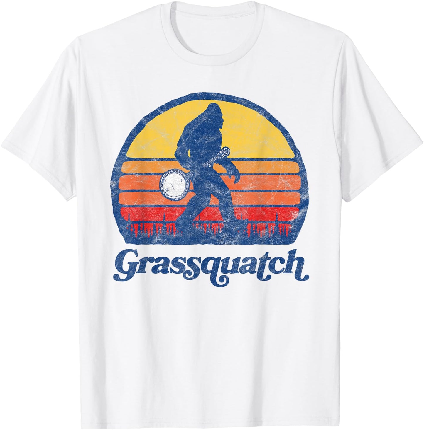 Grassquatch! Funny Bigfoot & Banjo Bluegrass Sasquatch Shirt T-Shirt - T-Shirt | White