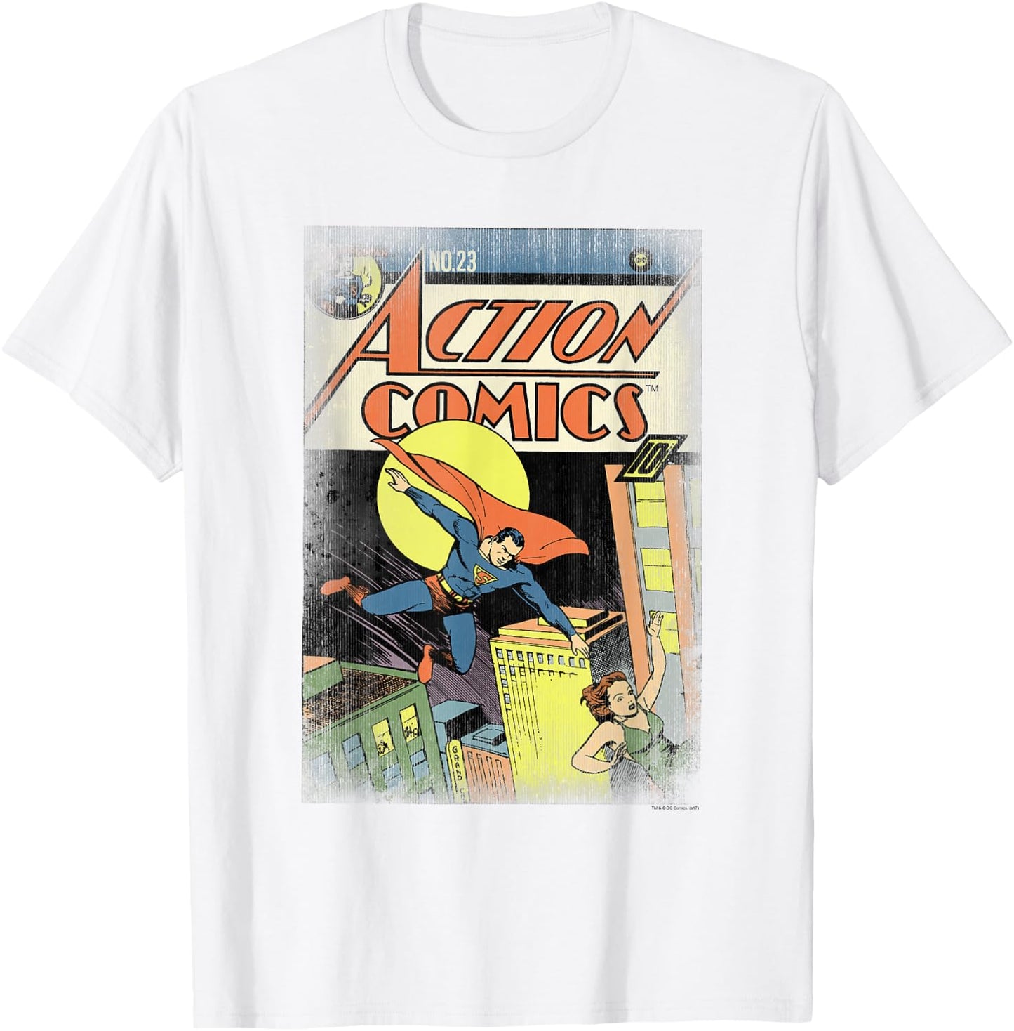 DC Comics Superman Vintage Heroes , -Adult, Grey, Small, Short Sleeve, Classic Fit, Cotton, Polyester T-Shirt - T-Shirt | White
