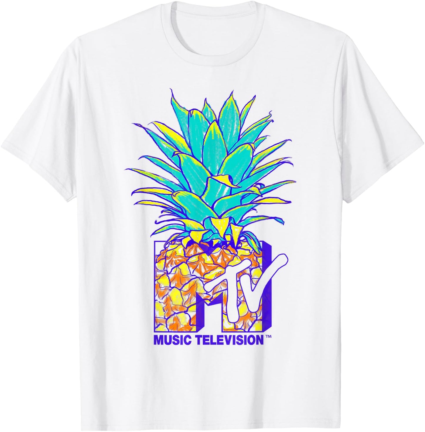 MTV Pineapple Colorful Logo Music Television Graphic T-Shirt - T-Shirt | White