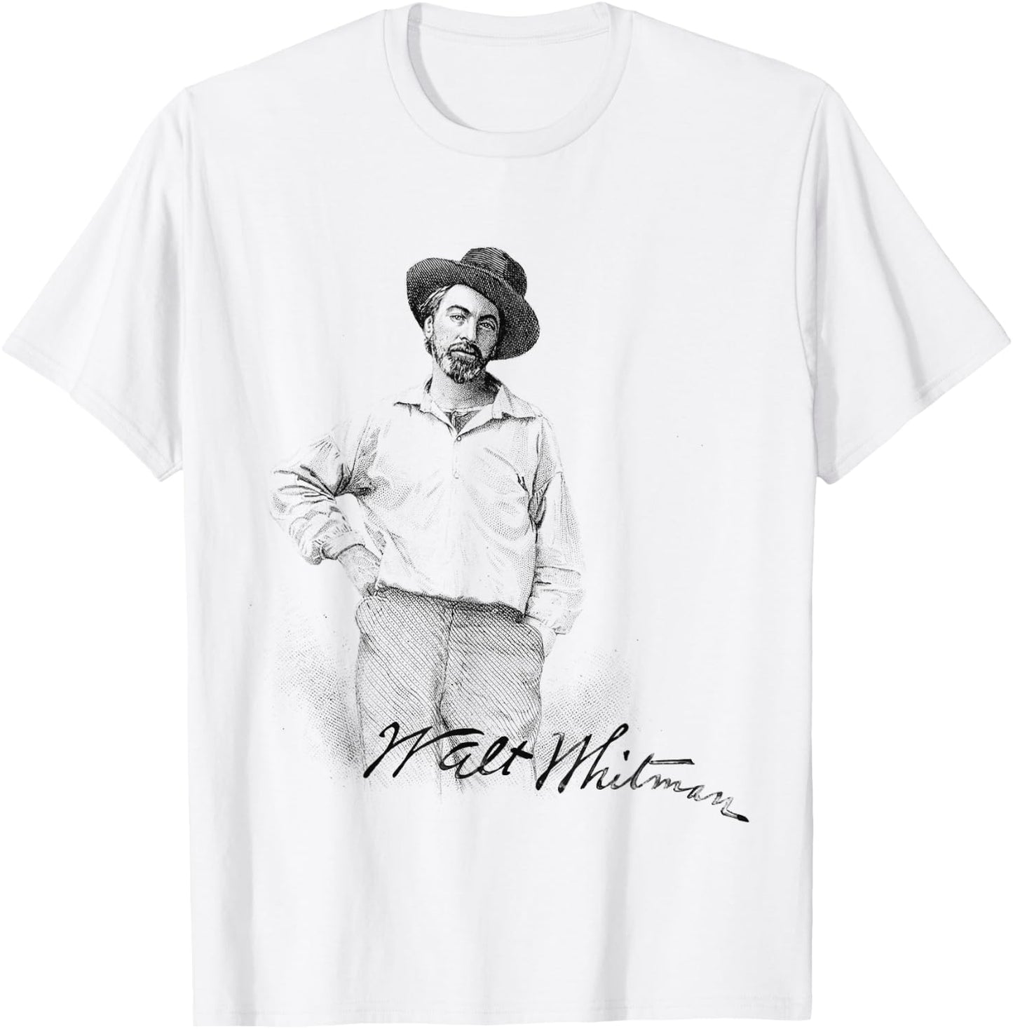 Walt Whitman Portrait with Signature Graphic T-Shirt - T-Shirt | White