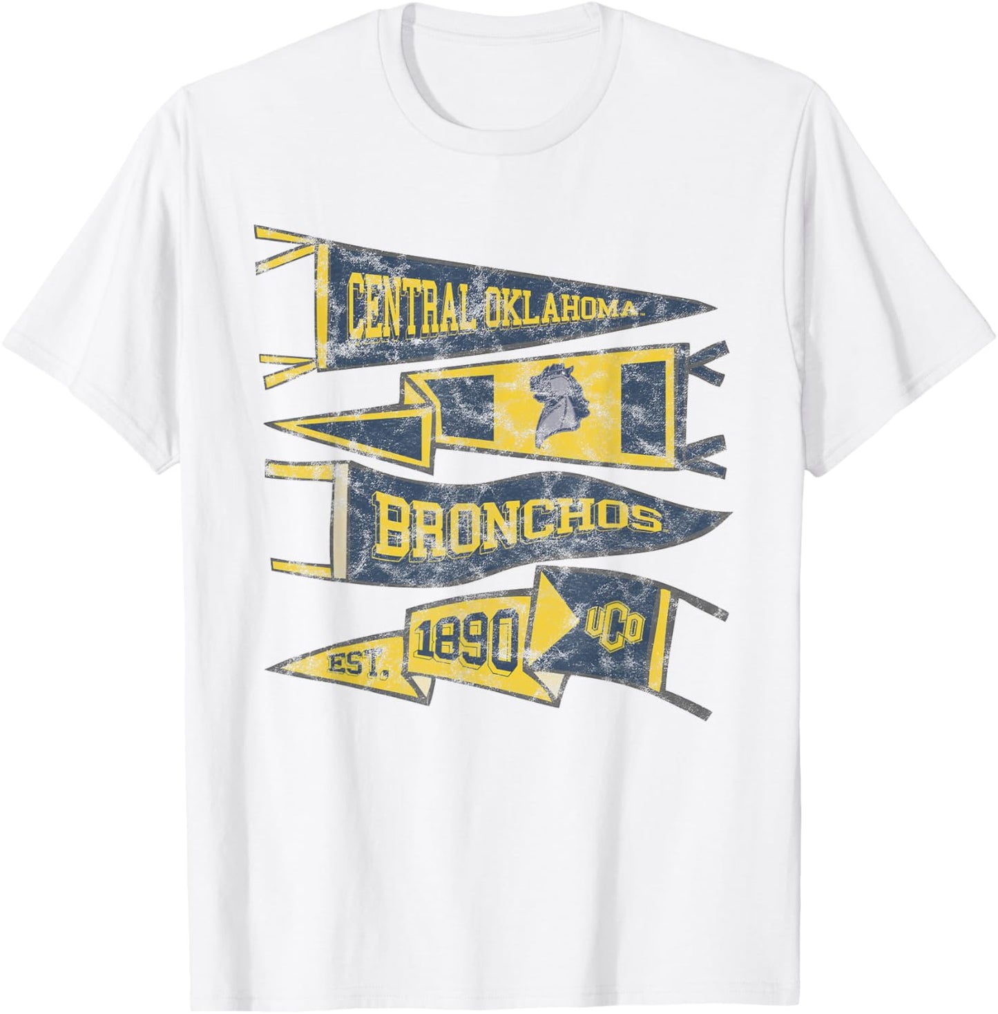 University of Central Oklahoma Bronchos Distressed Pennants T-Shirt - T-Shirt | White