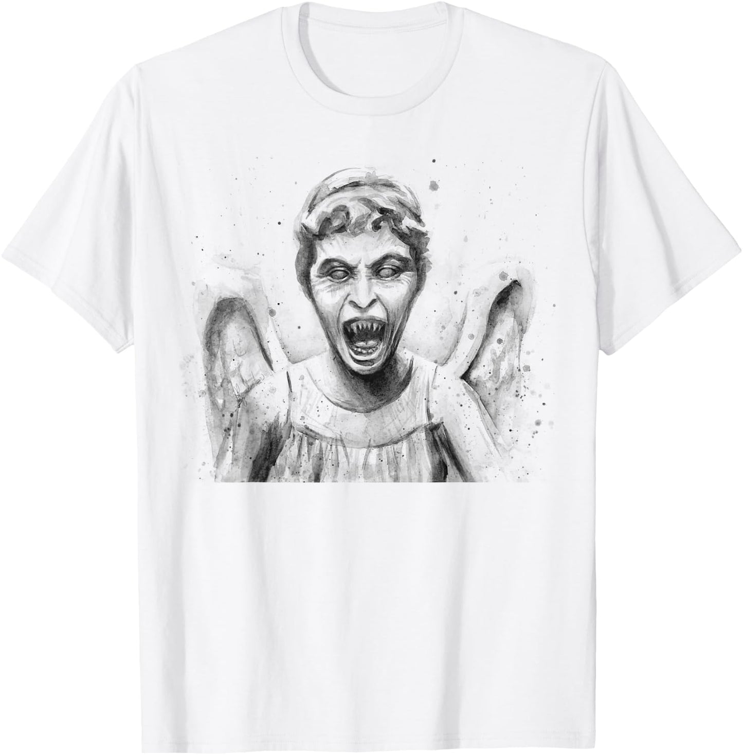 Weeping Angel Watercolor Sci-Fi Scary Don't Blink T-Shirt - T-Shirt | White