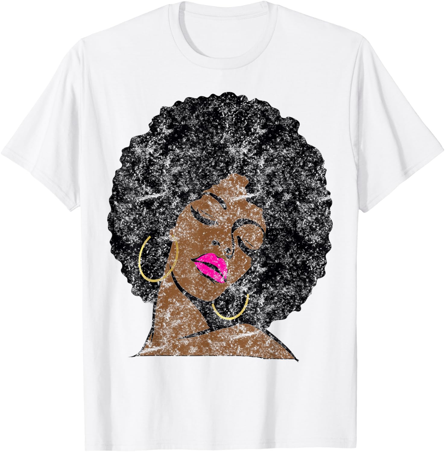 Vintage Black Girl Magic Gift Afro Diva Hot Pink Lips T-Shirt - T-Shirt | White