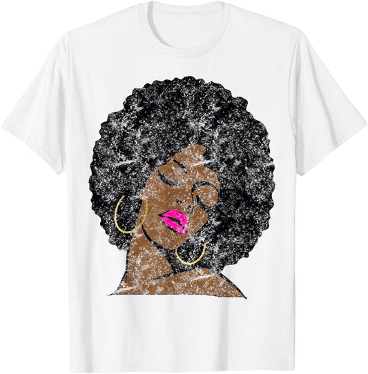 Vintage Black Girl Magic Gift Afro Diva Hot Pink Lips T-Shirt - T-Shirt | White