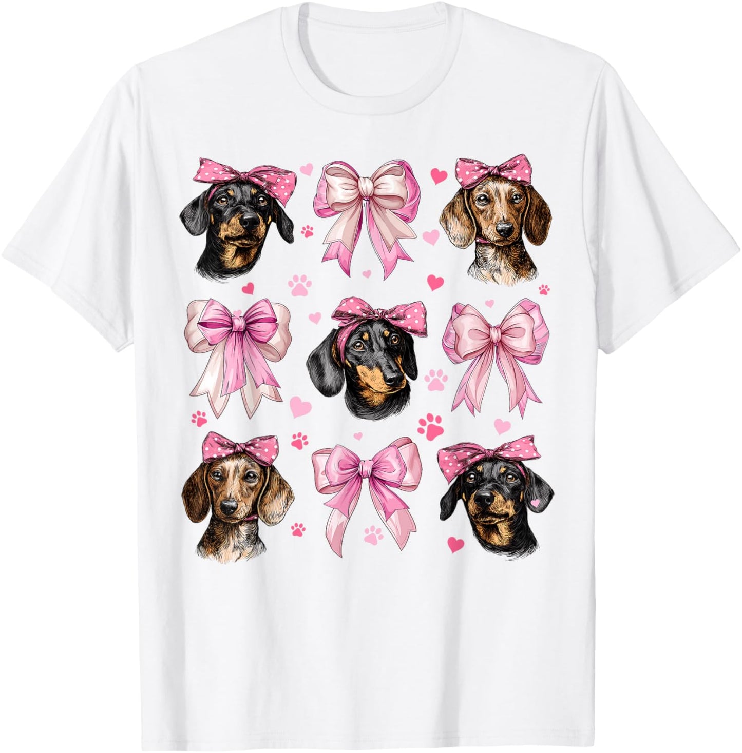 Dachshund Dog Mom Girl Coquette Bow Pink T-Shirt - T-Shirt | White