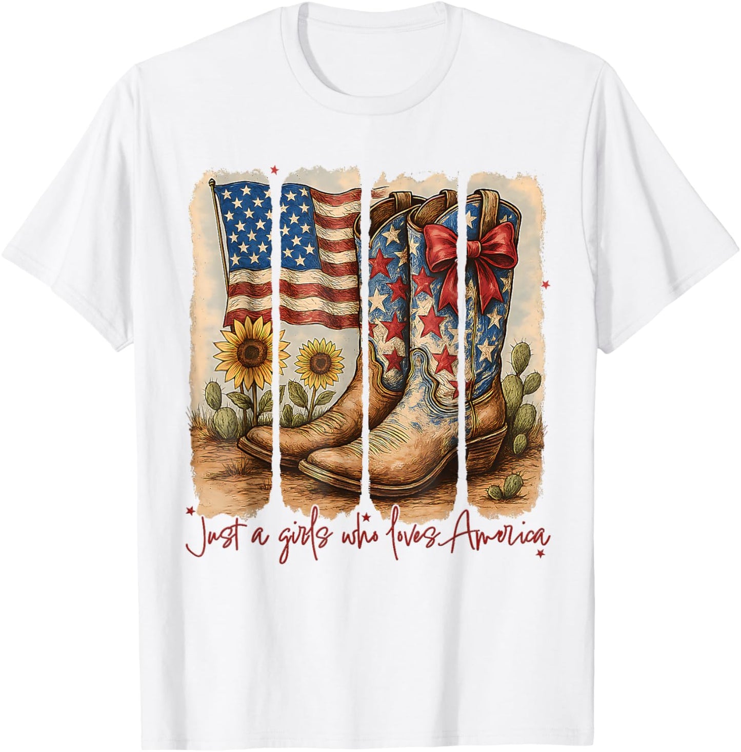 Just A Girl Who Loves America Boots US Flag Girl 4th Of July T-Shirt - T-Shirt | White