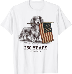 Dachshund America's 250th Patriotic Dog Fireworks T-Shirt - T-Shirt | White