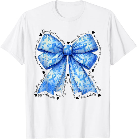 Coquette Bow In November We Wear Blue For Diabetes Awareness T-Shirt - T-Shirt | White