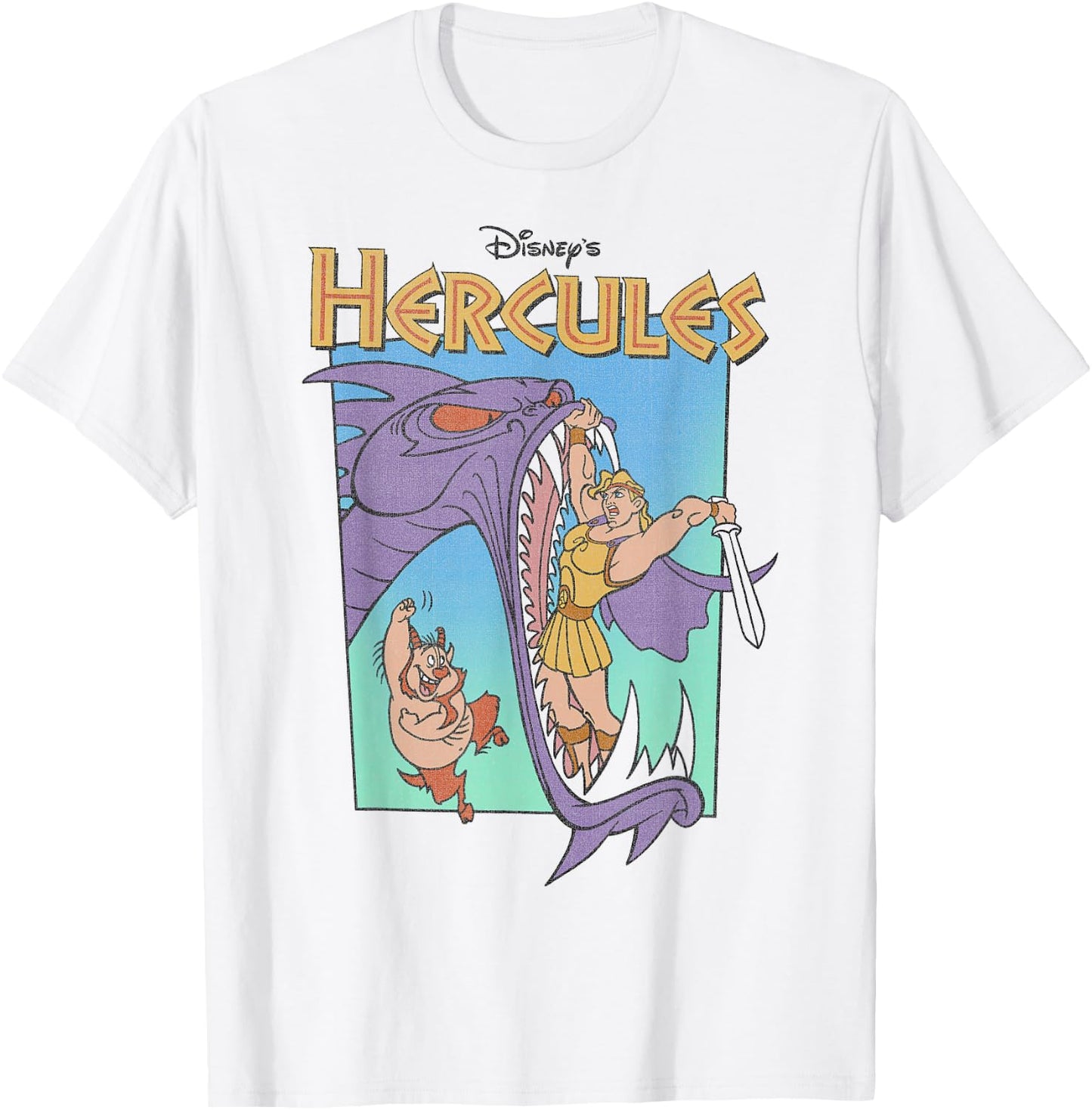 Disney Hercules Hydra Battle Retro Classic Movie Poster T-Shirt - T-Shirt | White