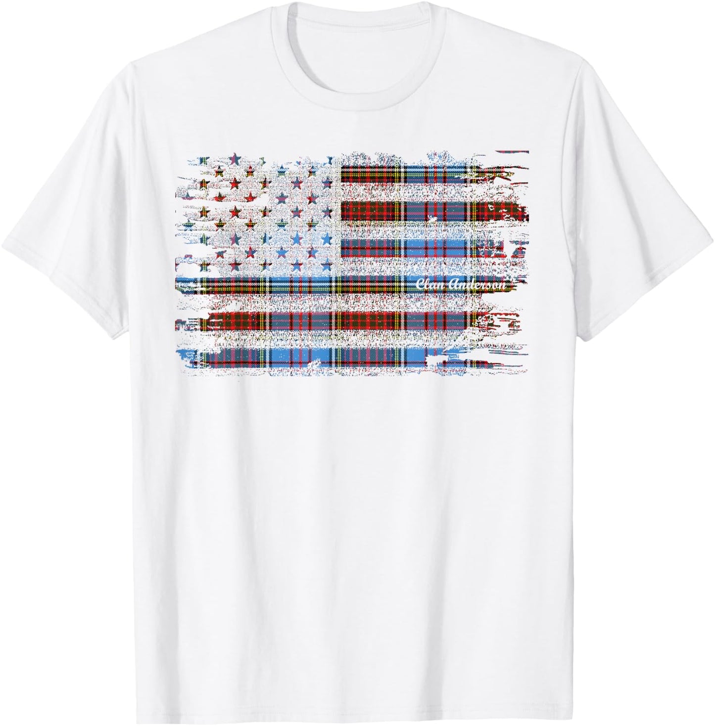 Clan Anderson American Flag Scottish Tartan T-Shirt - T-Shirt | White
