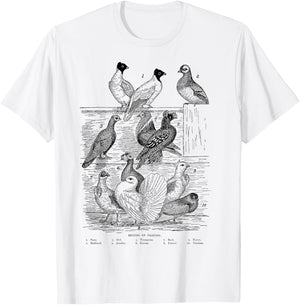 Vintage Breeds of Pigeons Gift Pigeon Lovers T-Shirt - T-Shirt | White