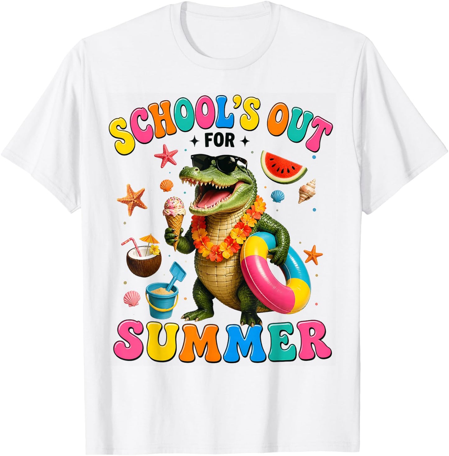 School’s Out for Summer Alligator Last Day of School Kids T-Shirt - T-Shirt | White