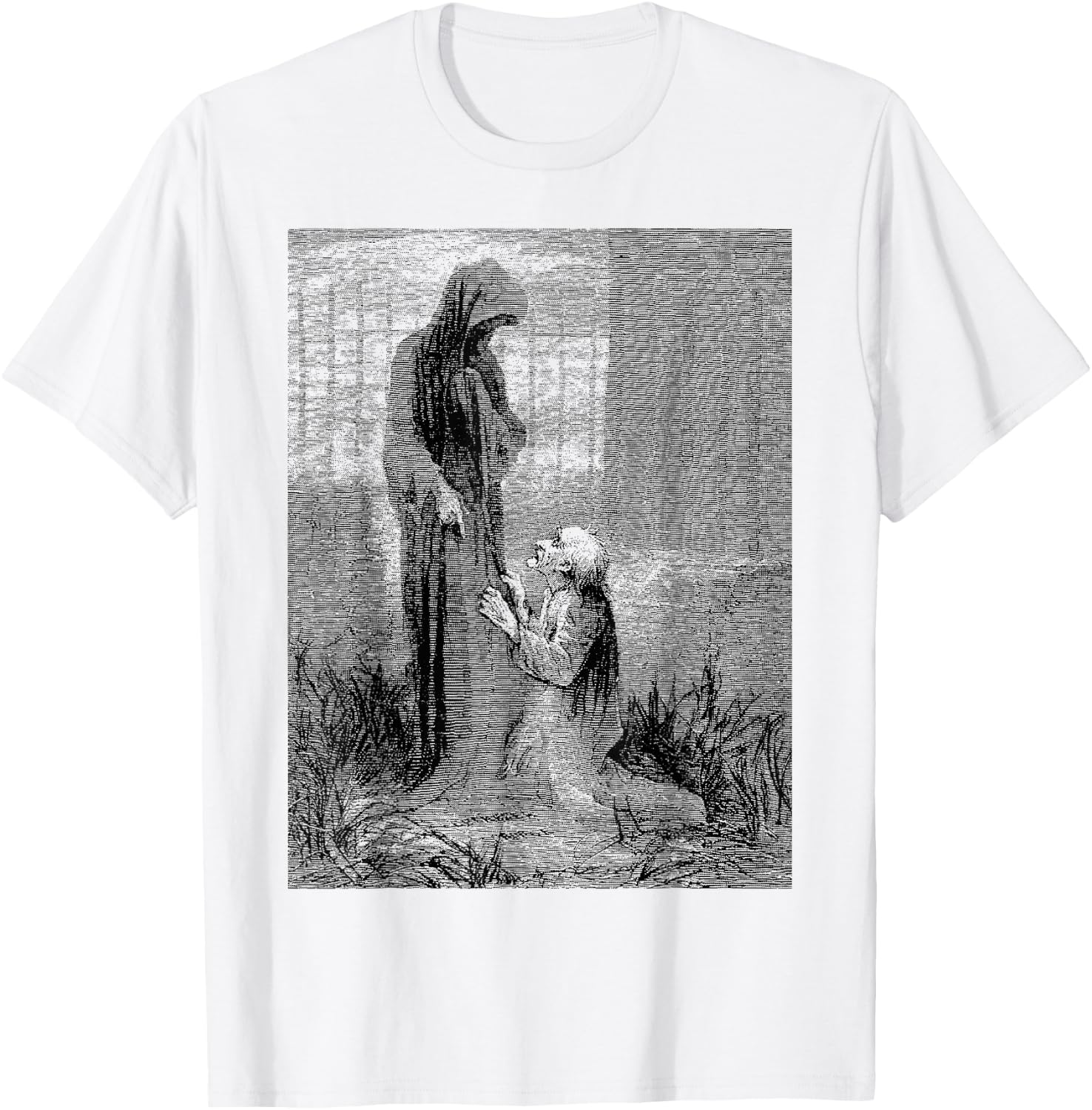 Ghost of Christmas Future Bah Humbug Scrooge Cemetary Scene T-Shirt - T-Shirt | White
