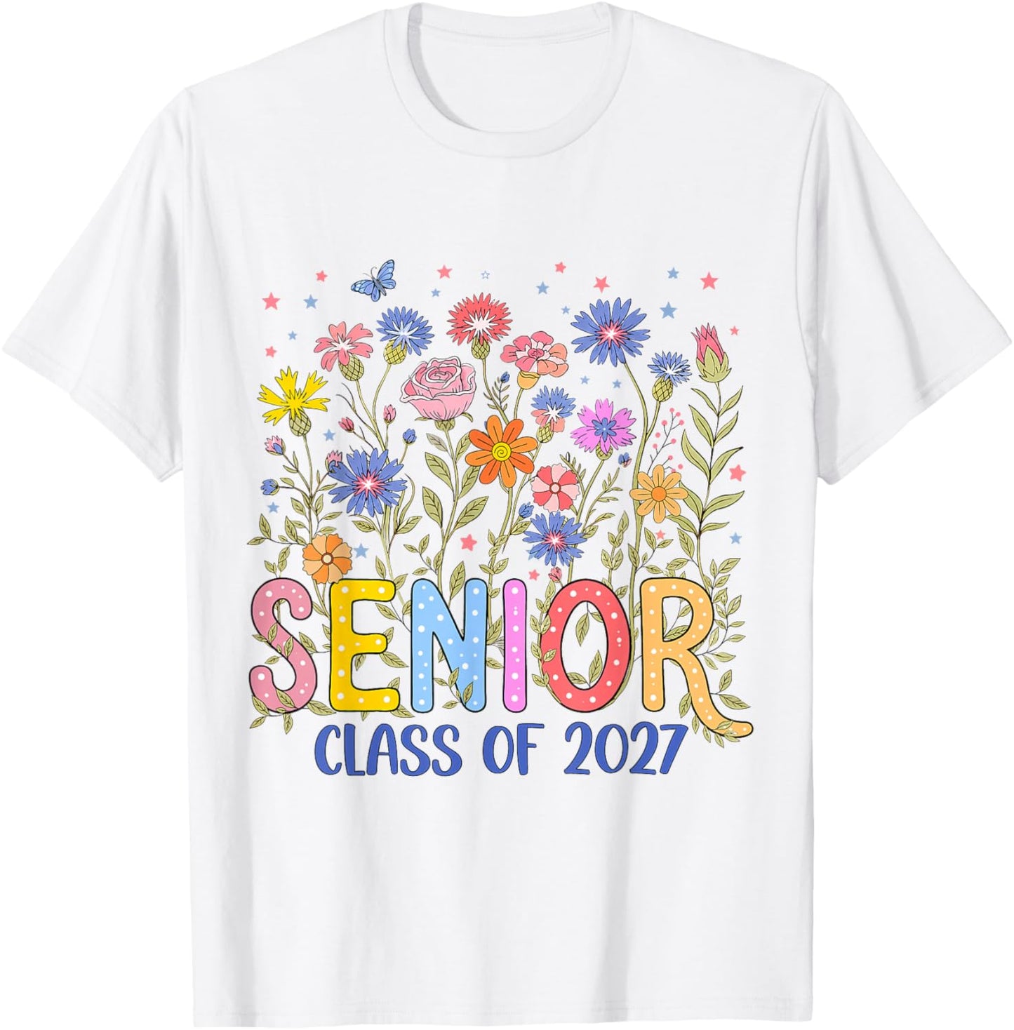 Girl Senior 2027 Class of 2027 Floral Flower Graduation Grad T-Shirt - T-Shirt | White