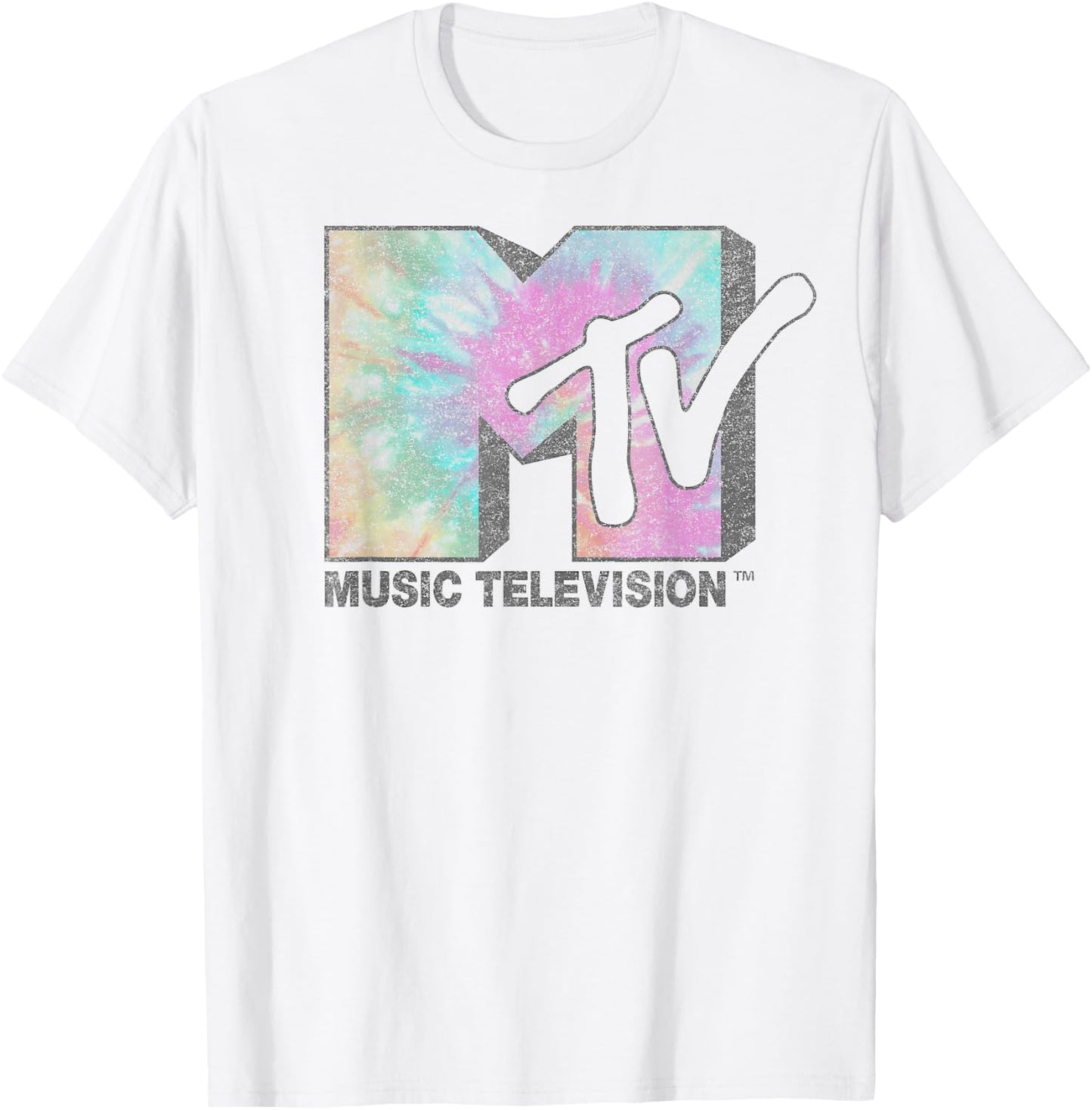MTV Music Television Faded Tie Dye Logo Fill T-Shirt - T-Shirt | White