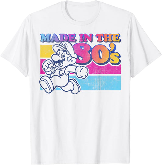 Super Mario Made in The 80's Retro Gradient Color Fade T-Shirt - T-Shirt | White