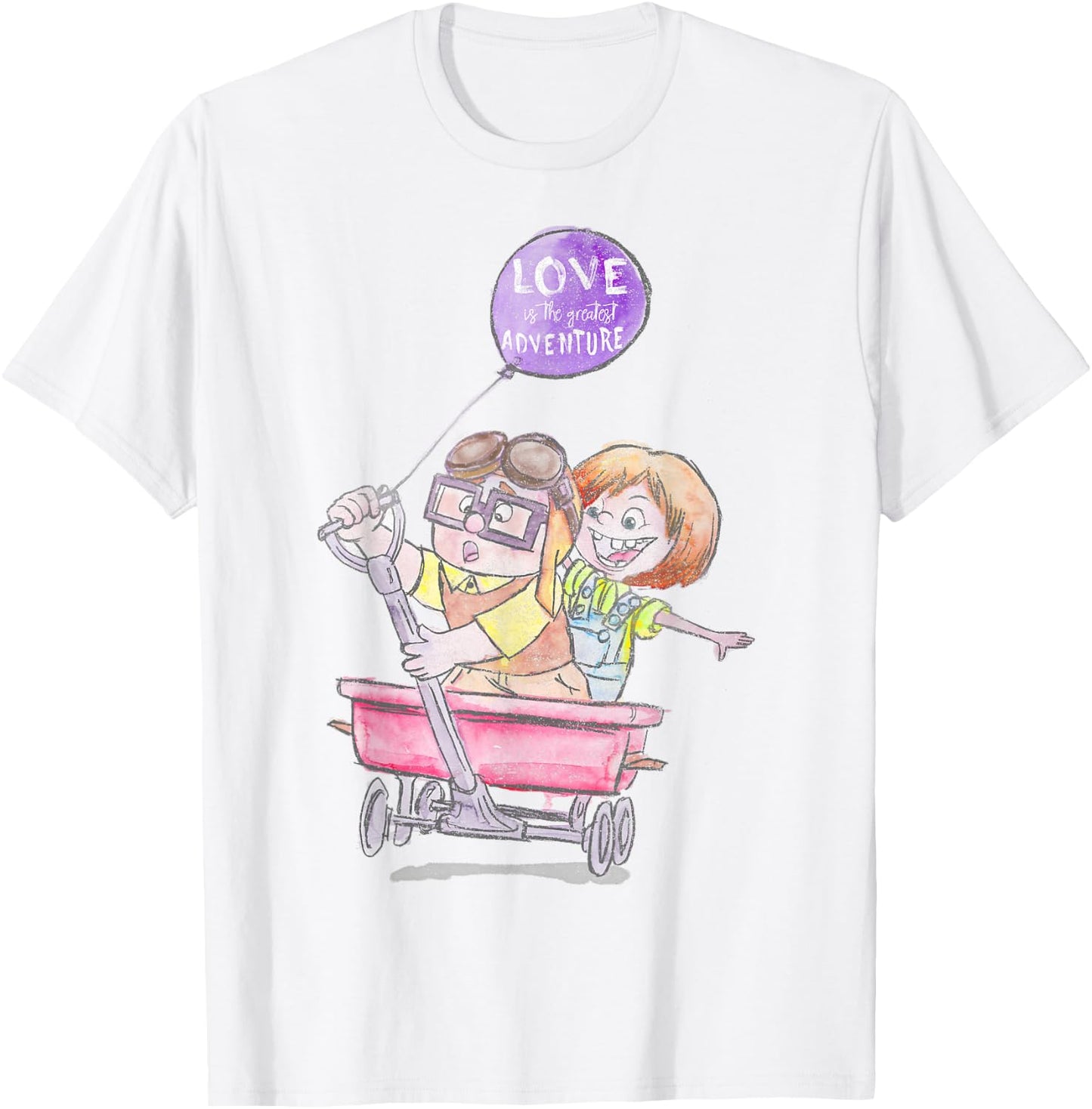 Disney Pixar Up Ellie & Carl Wagon Drawing T-Shirt - T-Shirt | White