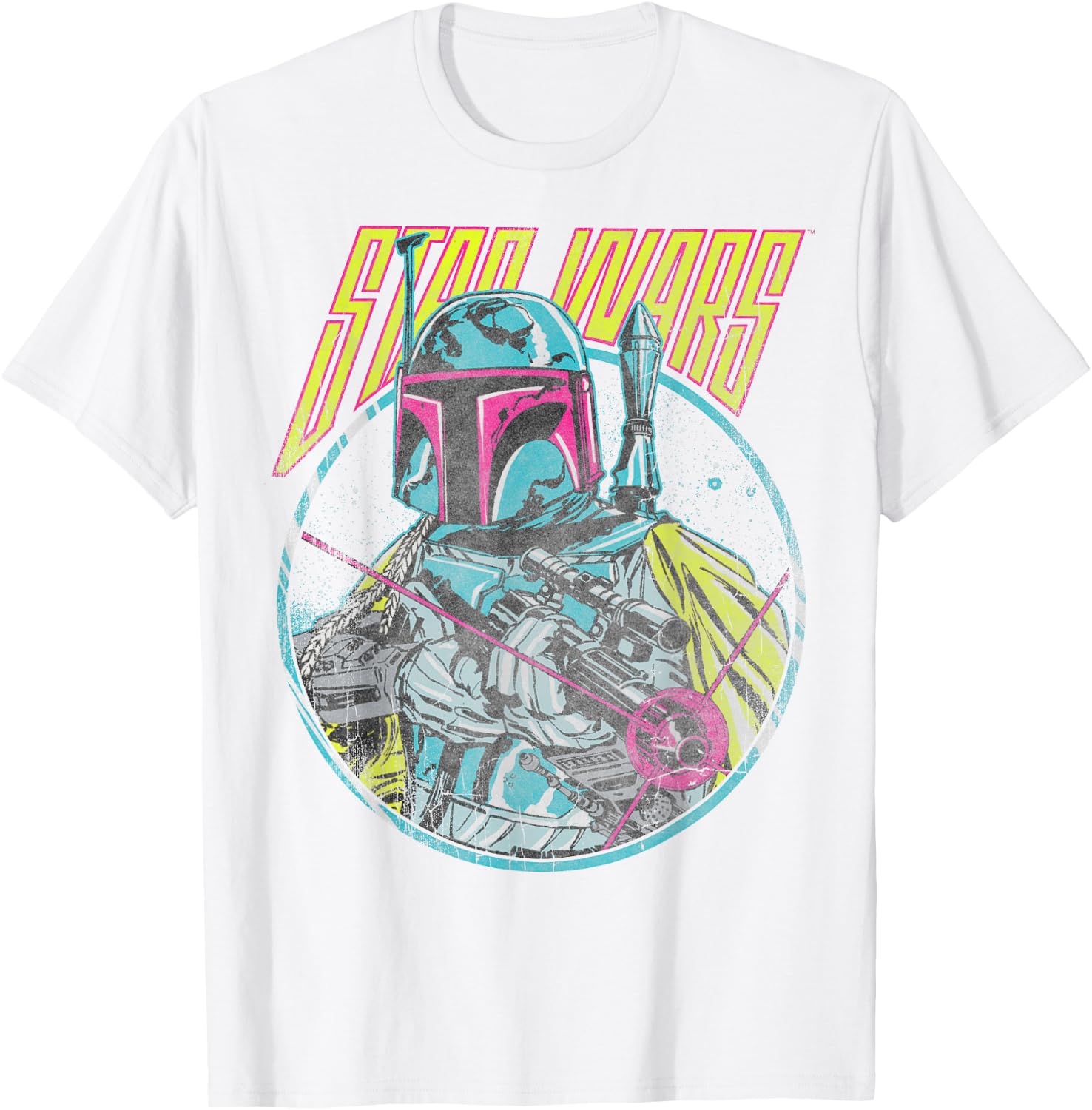 Star Wars Boba Fett Neon Blaster Vintage Graphic C2 T-Shirt - T-Shirt | White