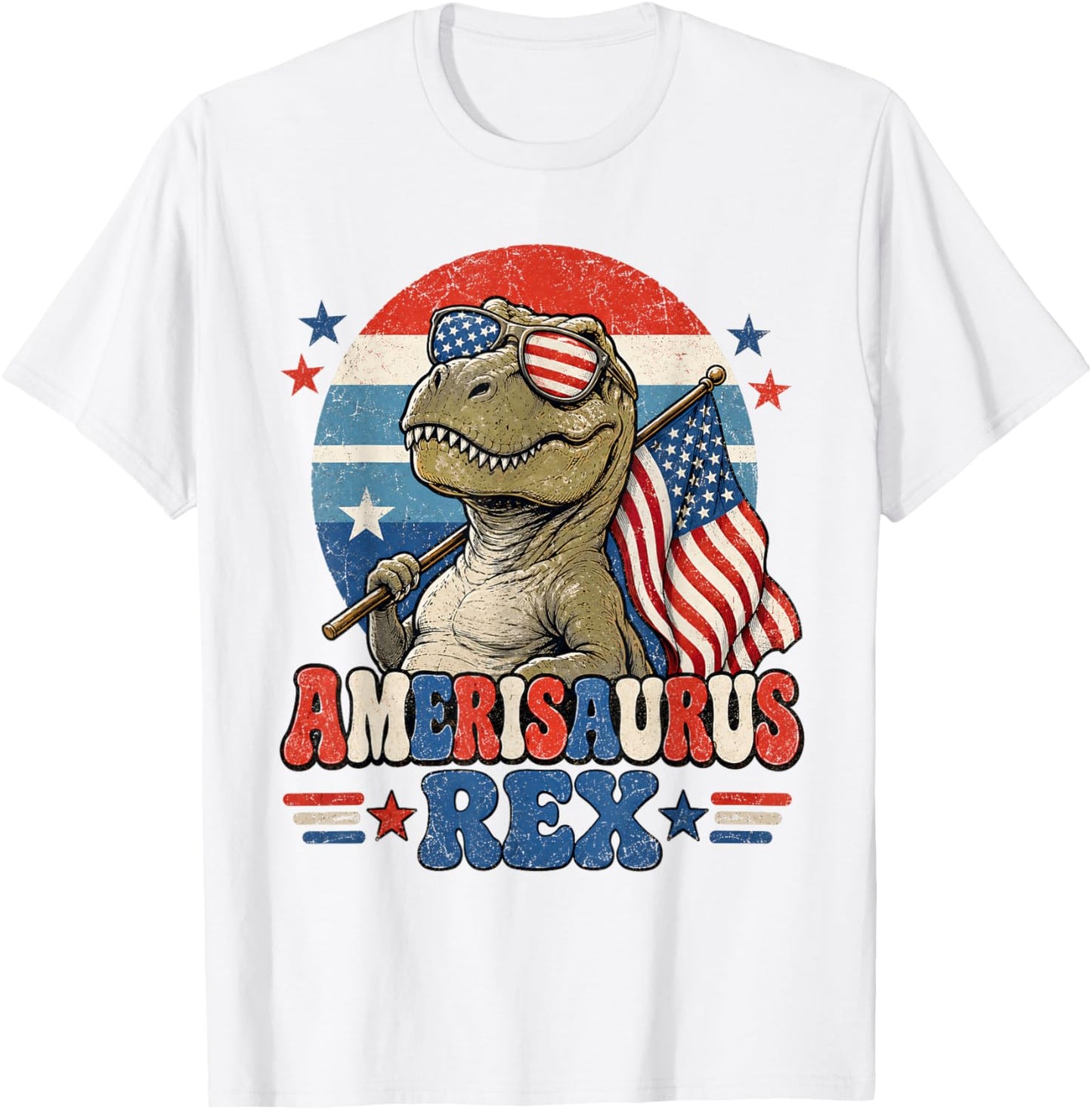 Dinosaur 4th of July T Rex Funny Amerisaurus Rex Boys Men T-Shirt - T-Shirt | White