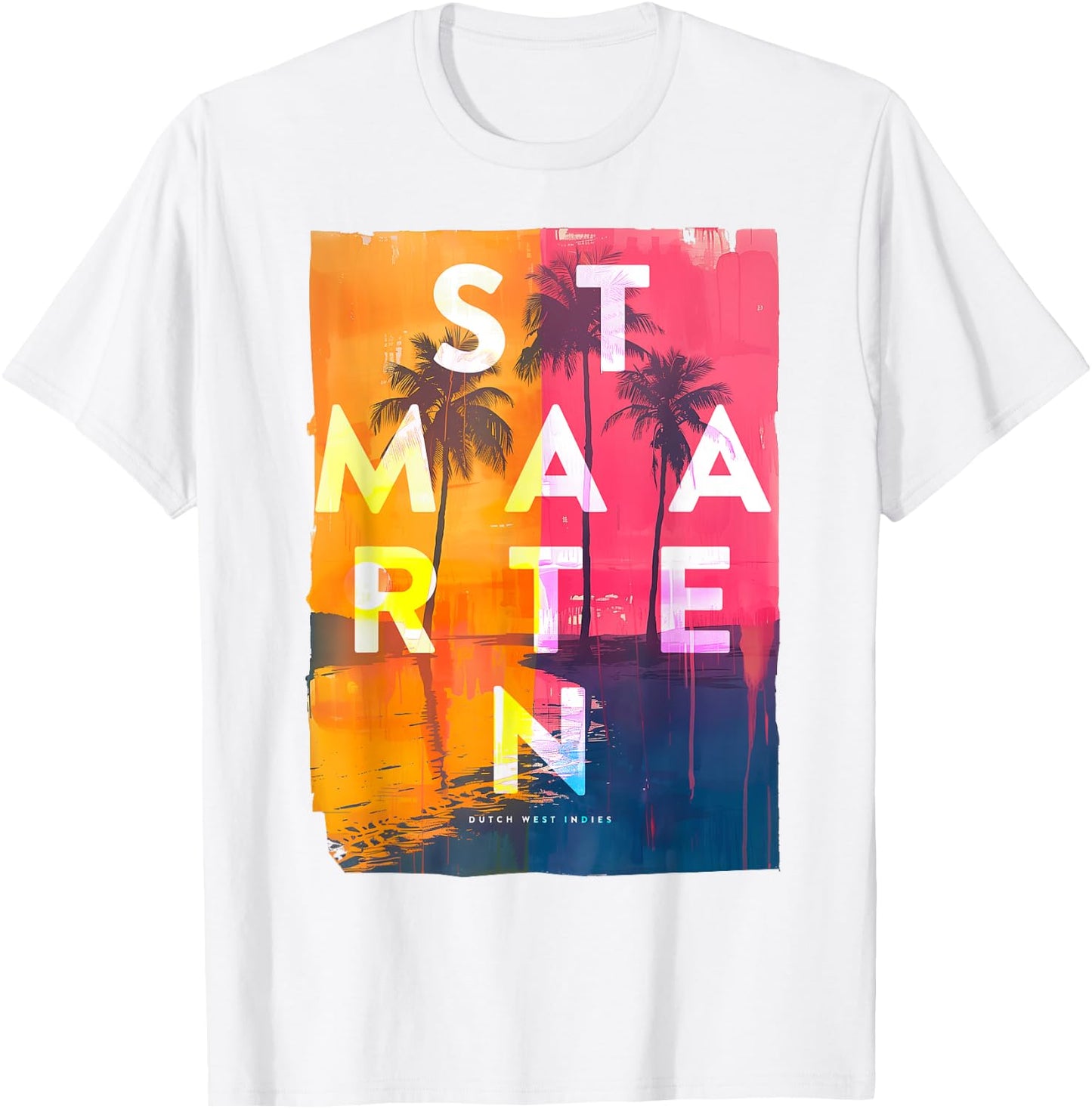 St. Maarten Caribbean Islands Palm Tree Vintage Beach T-Shirt - T-Shirt | White