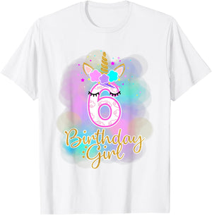 6th Unicorn Birthday girl six years old party gift T-Shirt - T-Shirt | White