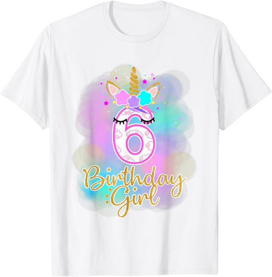 6th Unicorn Birthday girl six years old party gift T-Shirt - T-Shirt | White