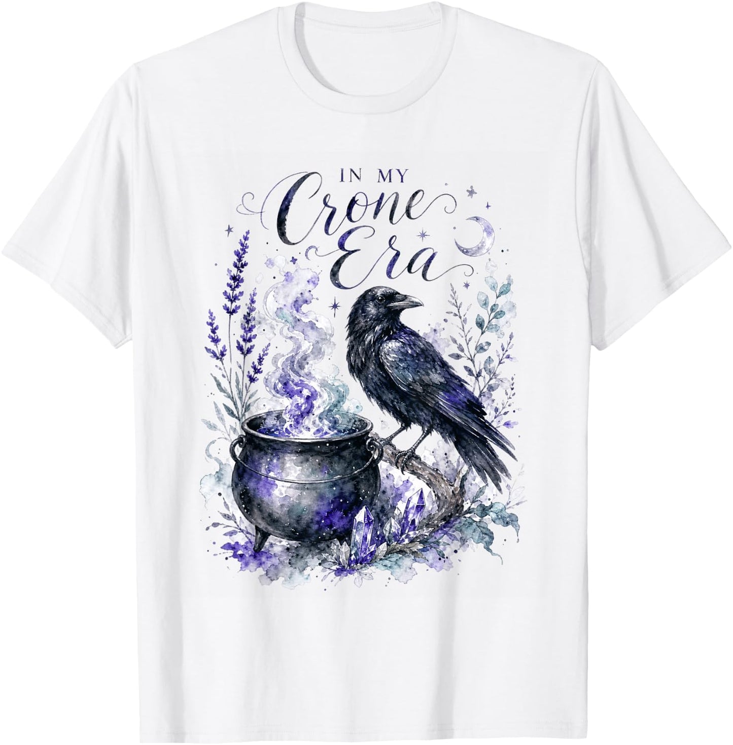 Witchy Raven Cauldron Goth Witch T-Shirt - T-Shirt | White