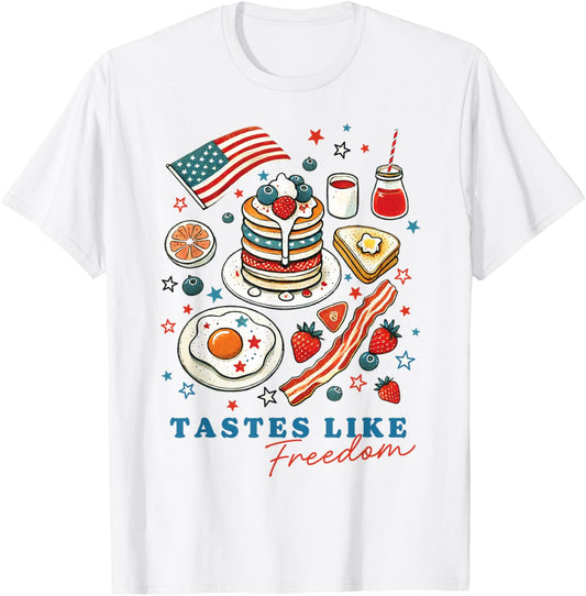 Tastes Like Freedom American Breakfast USA US Flag T-Shirt - T-Shirt | White