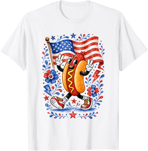 Patriotic Hot Dog Peace Sign USA Flag 4th of July T-Shirt - T-Shirt | White
