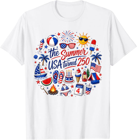 Funny The Summer USA Turns 250 1776-2026 4th of July T-Shirt - T-Shirt | White