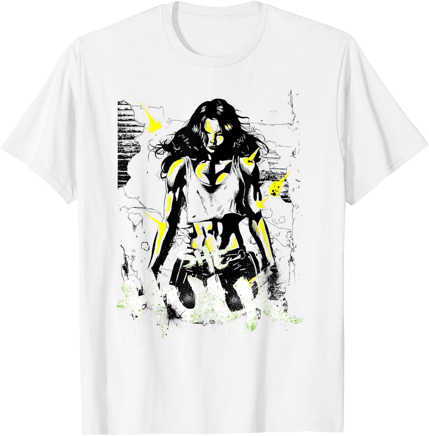 Marvel She-Hulk The Savage Green Neon Brick Splat T-Shirt - T-Shirt | White