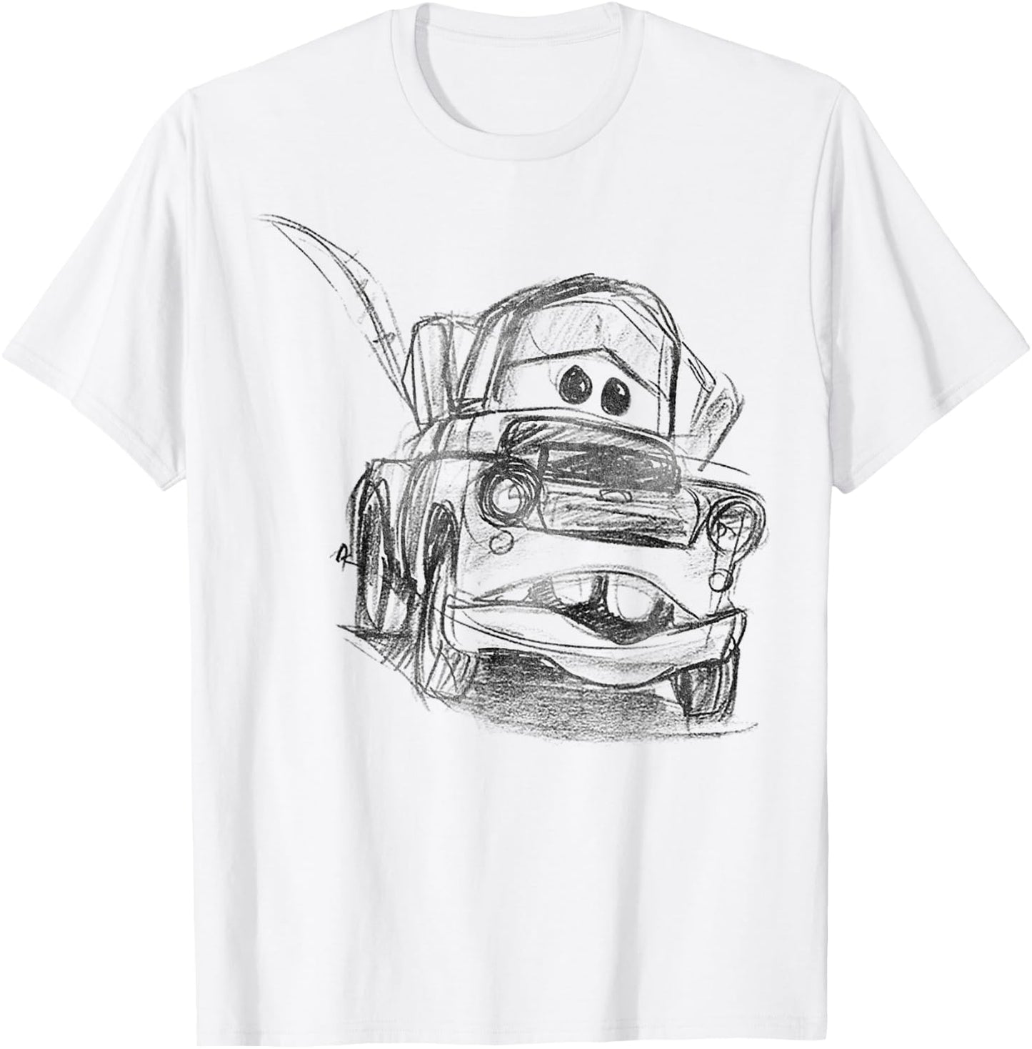 Disney Pixar Cars Mater Illustrated Line Art Sketch Portrait T-Shirt - T-Shirt | White