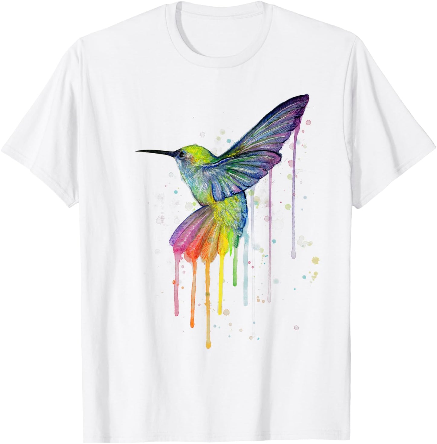 Rainbow Hummingbird Watercolor T-Shirt - T-Shirt | White