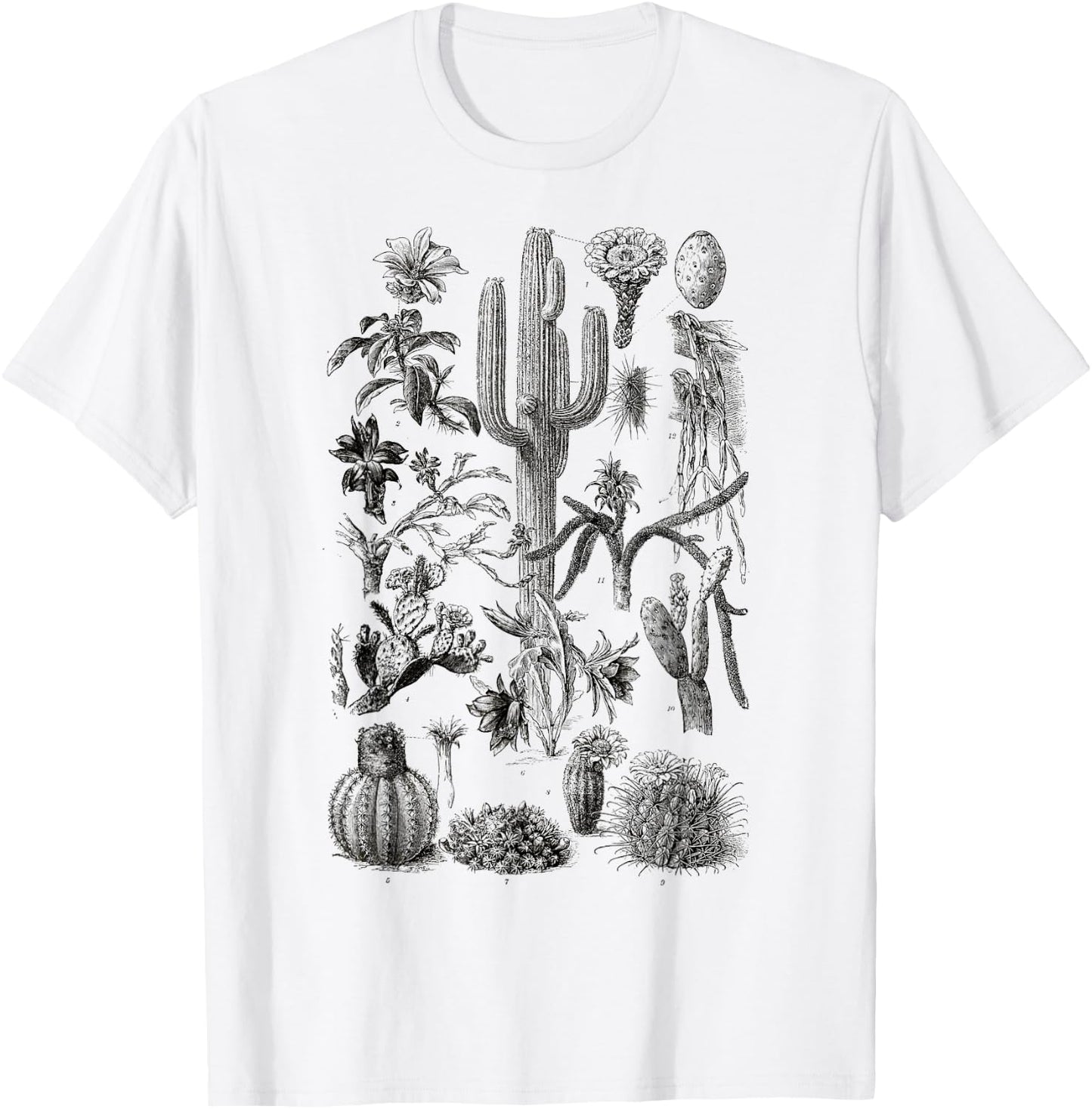 Vintage Cactus Chart Botanical Saguaro Cactus retro Desert T-Shirt - T-Shirt | White