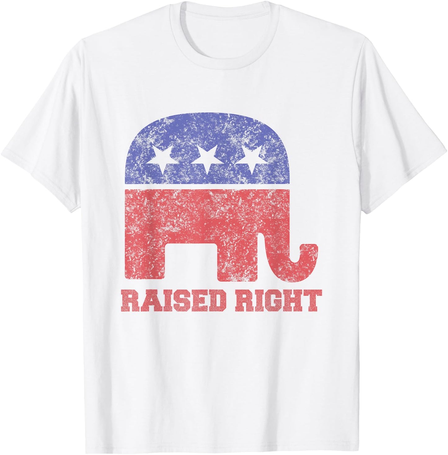Raised Right! Republican Elephant Vintage Logo T-Shirt - T-Shirt | White