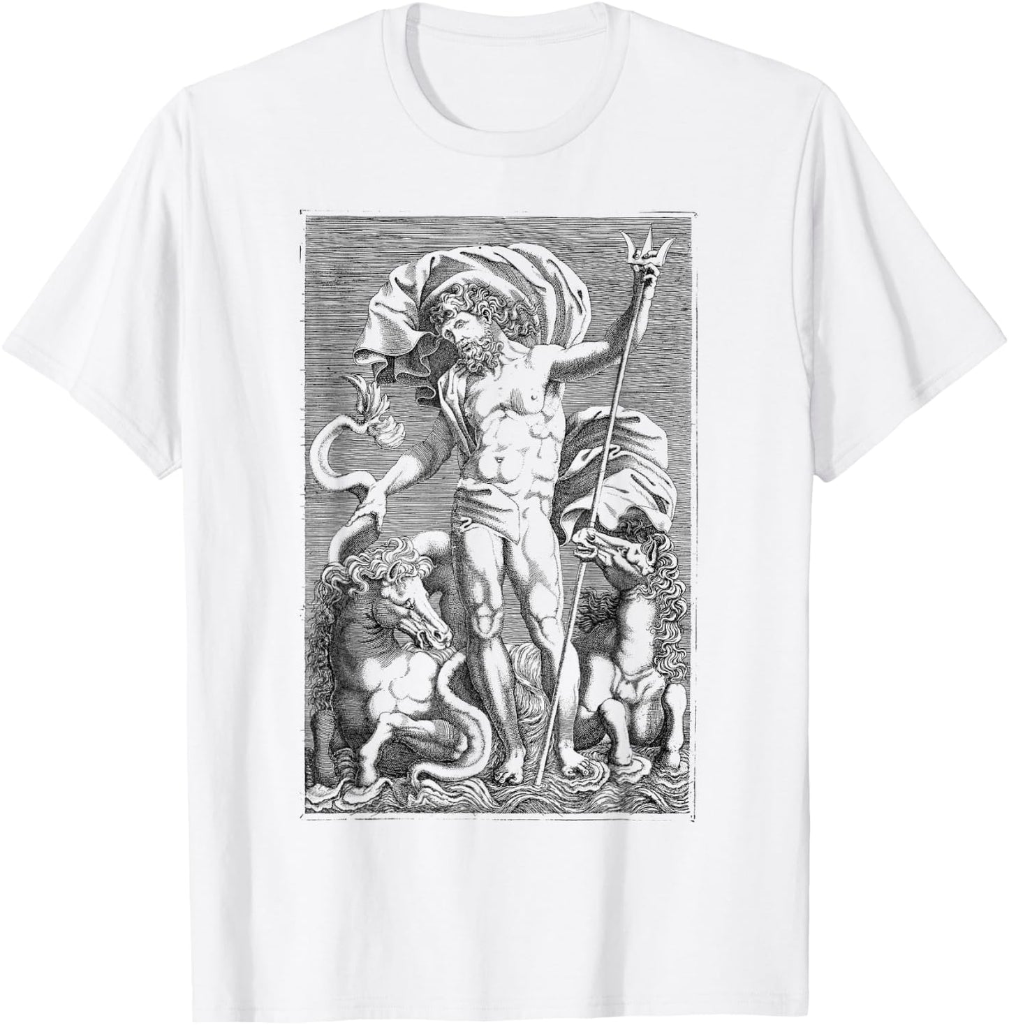 Poseidon Trident Greek God Mythology Sea Horses T-Shirt - T-Shirt | White