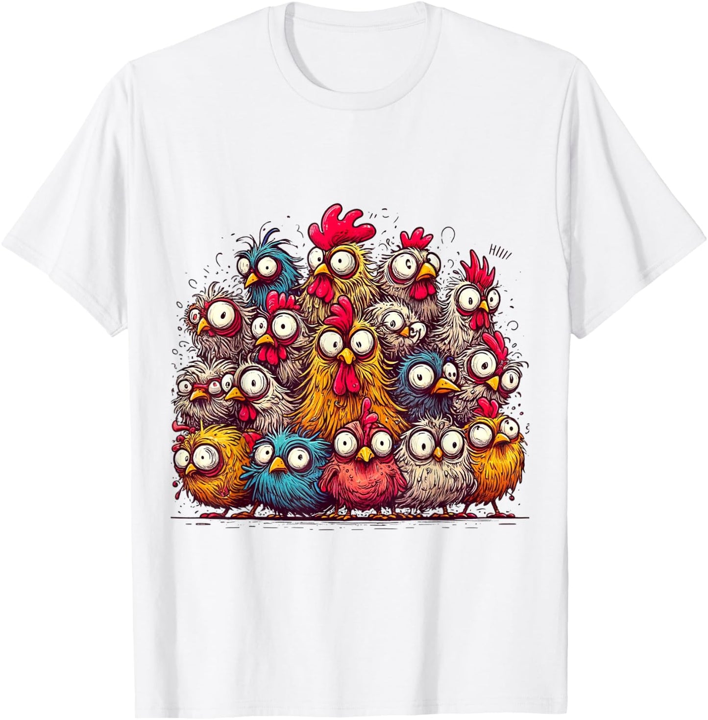 Eagerlys Colorful Funny Chicken Art, Crazy Chicken Family T-Shirt - T-Shirt | White