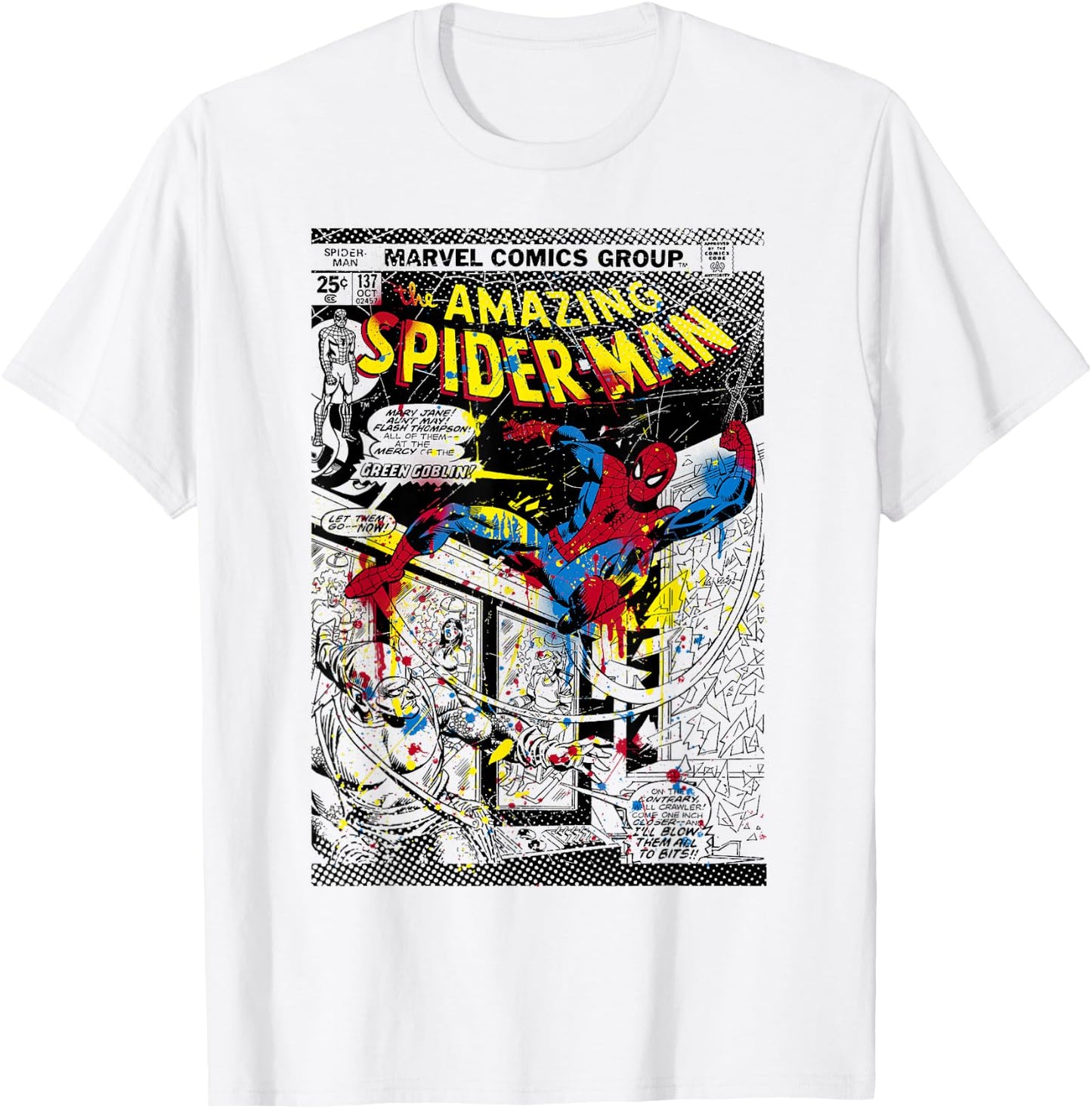 Marvel Spider-Man Classic Retro Paint Splat Comic T-Shirt - T-Shirt | White