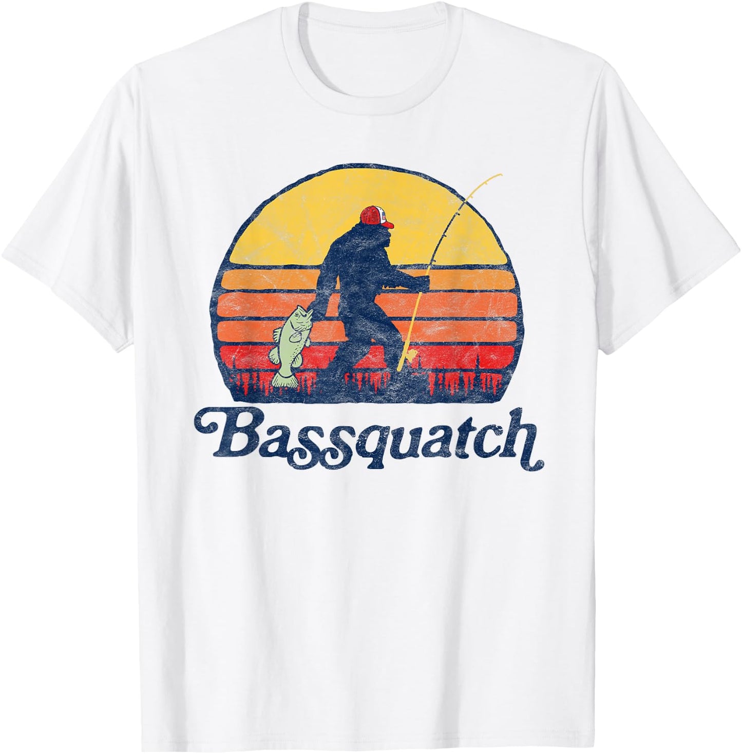 Bassquatch! Funny Bigfoot Fishing Outdoor Retro T-Shirt - T-Shirt | White
