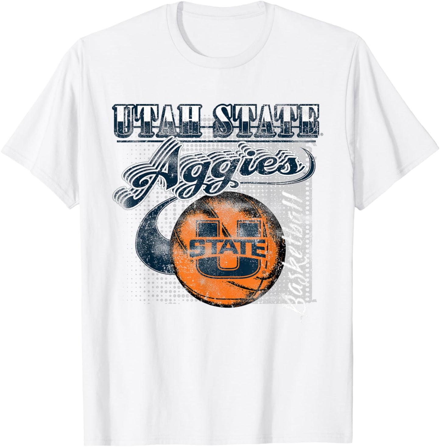 Utah State Aggies Basketball Retro Gray Officially Licensed T-Shirt - T-Shirt | White