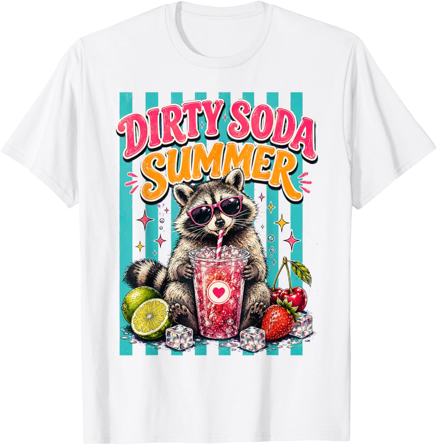 Dirty Soda Summer Retro Raccoon T-Shirt - T-Shirt | White