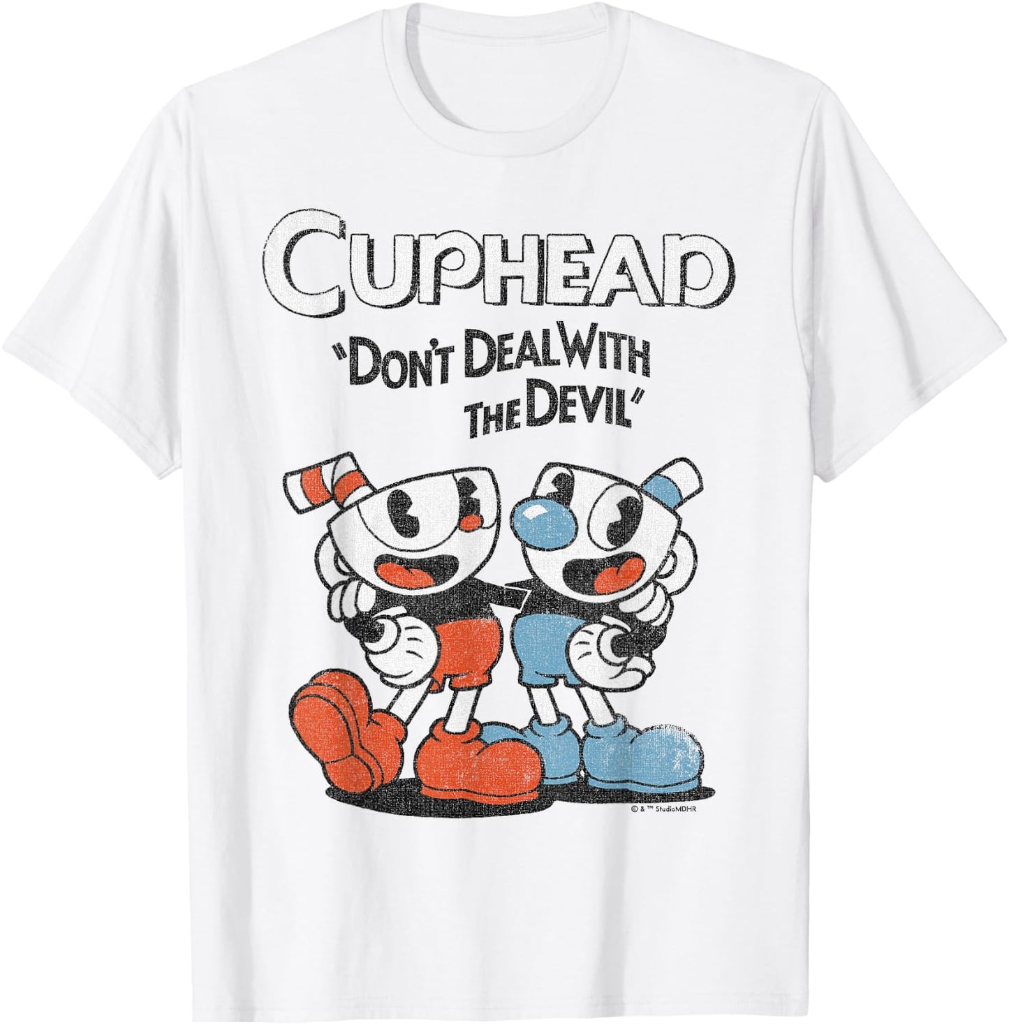 Cuphead & Mugman Don't Deal with The Devil Small T-Shirt - T-Shirt | White