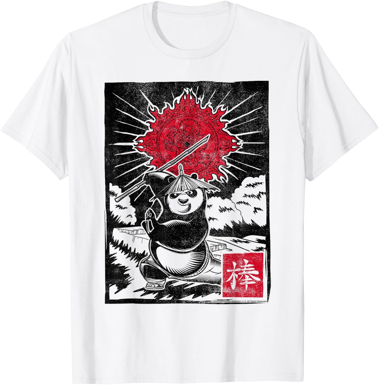 Kung Fu Panda Master Po Action Pose Woodcut Poster T-Shirt - T-Shirt | White